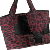 Red and black leopard print tote bag